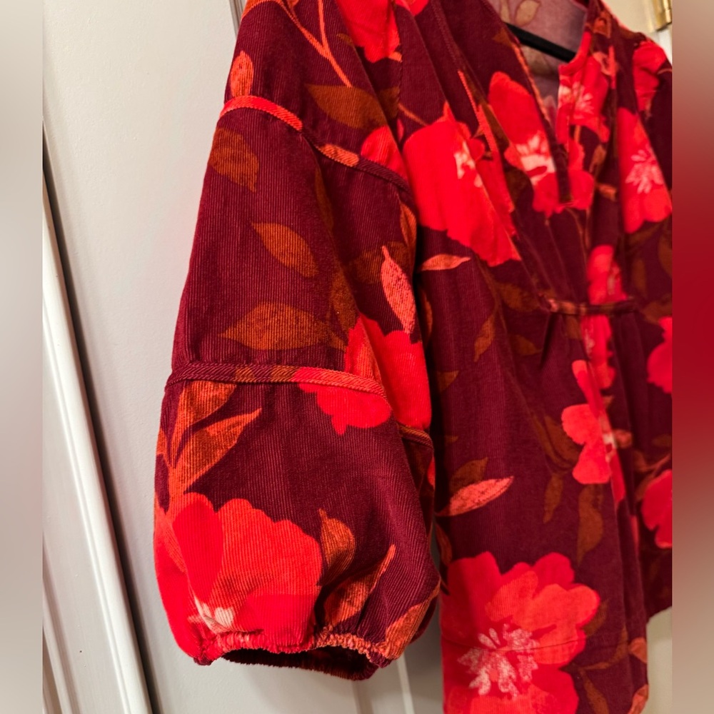 Sonoma Womens Corduroy Fall Floral Popover Top Boho Peasant Prairie Size PM - Picture 5 of 10